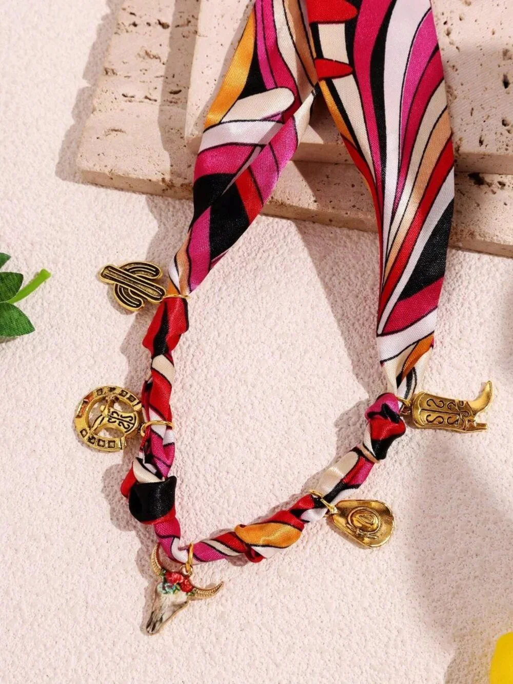 Western Cowboy Bandana Scarf Necklace Boots Cactus Charms Boho